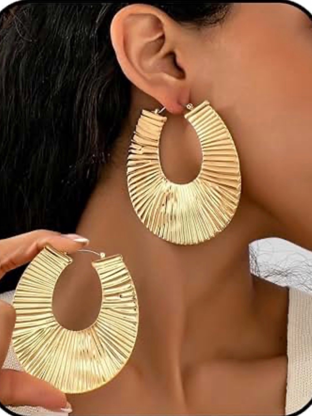 Large gold textured hoop earrings NEW